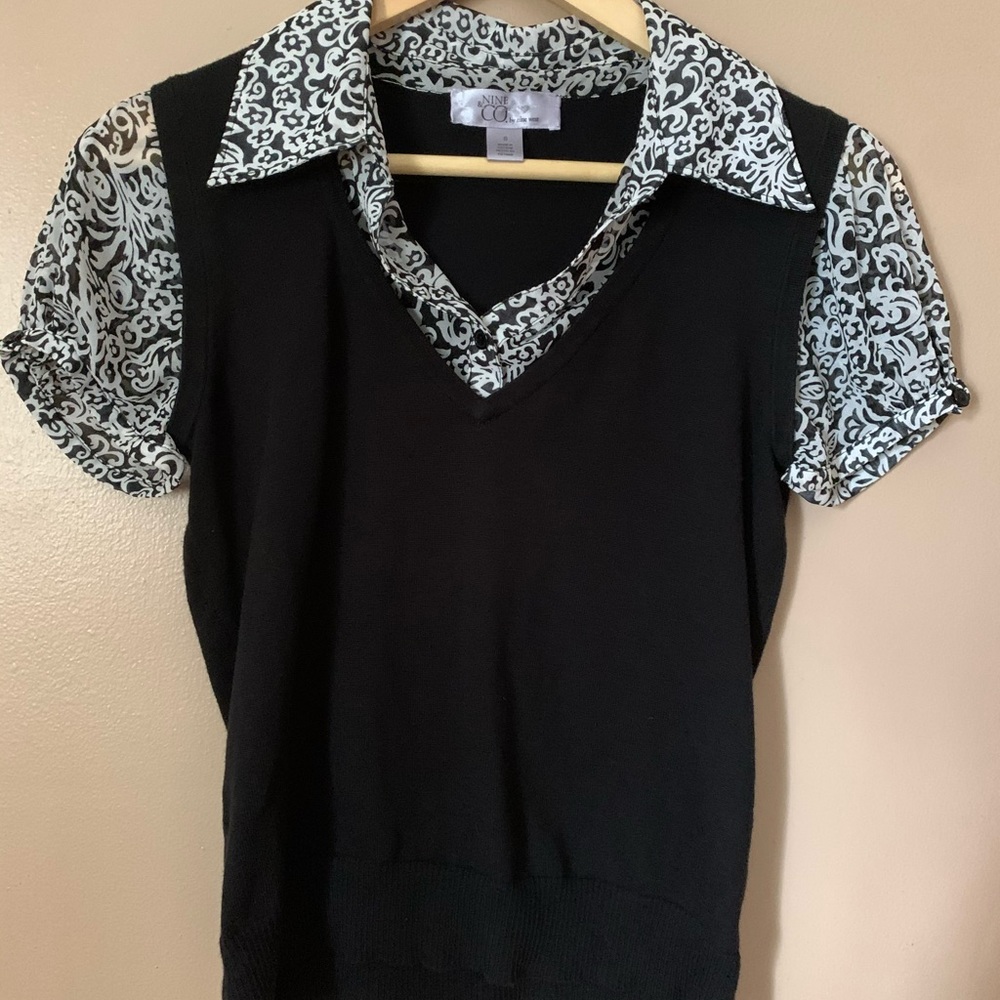 Nine & co black sweater vest with mock blouse